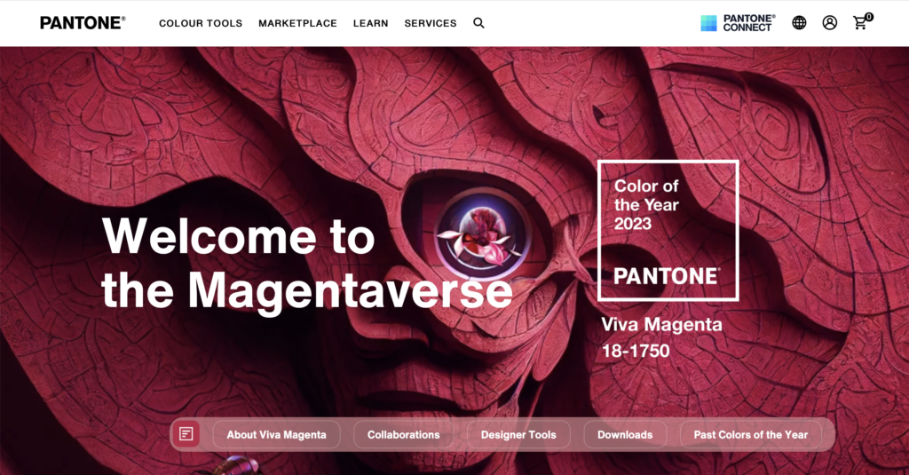 screenshot of resource Pantone's colour of the year creative website