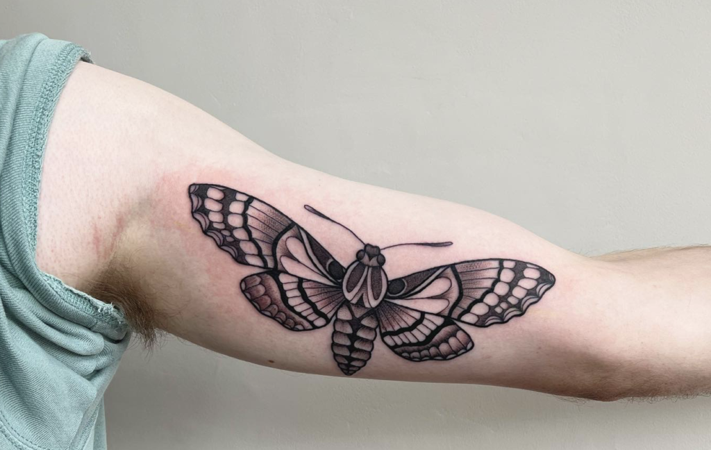 image of moth tattoo on inner upper arm