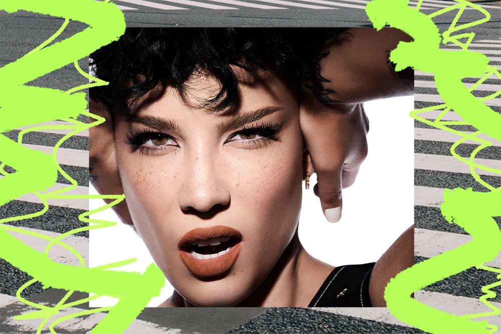 promo image for Halsey's makeup range 'about-face'