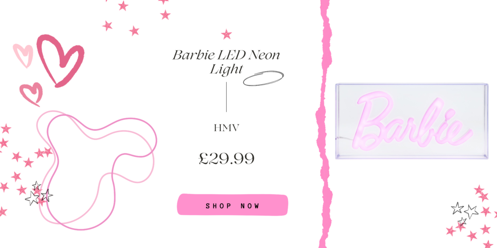 LED Neon Sign from HMV with the word 'Barbie' in neon pink