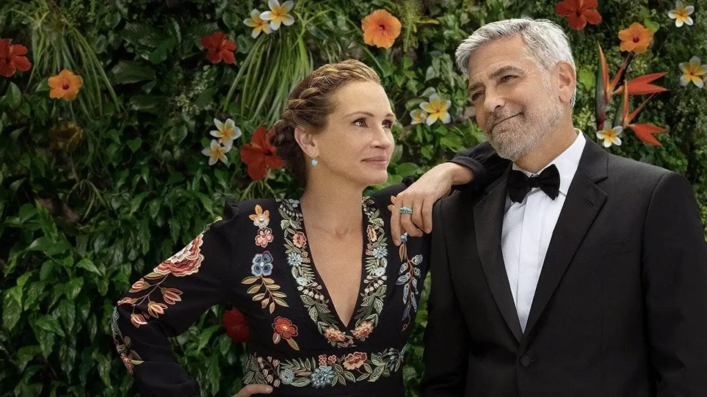 Julia Roberts and George Clooney in the promotional poster for Ticket to Paradise